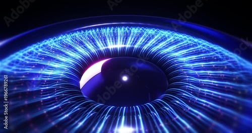 Abstract digital eye animation with technology fiber optic lines. Abstract futuristic technology related 3d animation.