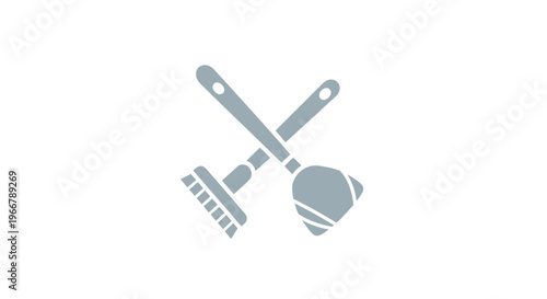 Crossed cleaning tools icon: brush and plunger, isolated on white background.