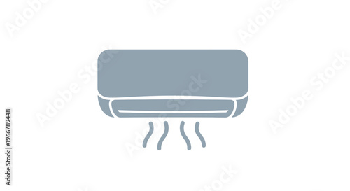 Modern air conditioner unit blowing cool air, clean icon design