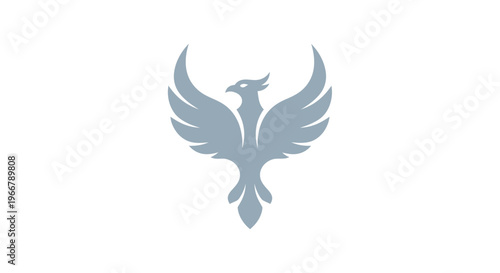 Stylized Phoenix Bird Silhouette with Wings Spread on White Background