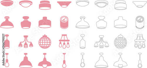 Pink and black silhouette of ceiling and pendant lights