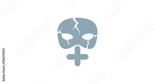 Cracked Skull Mask Icon with Female Symbol