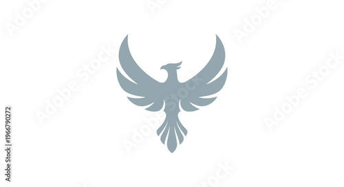 Stylized grey phoenix icon on white background, symbol of rebirth and strength