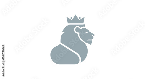 Majestic Lion Head with Crown Icon, Symbol of Strength, Royalty, and Leadership