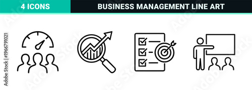 Business Strategy and Corporate Planning Line Icons Featuring Minimalist Monoline Geometric Art for Executive Presentations and Analysis