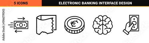 Financial Services and Digital Payment System Monoline Outline Symbols for Fintech Web Design and Mobile Banking Interface Applications