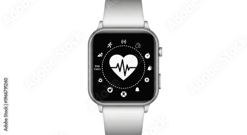 Vector illustration of modern smartwatch with heart rate monitoring interface on transparence background