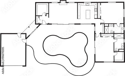 Architectural blueprint showcasing a luxury property with an outdoor swimming pool, conveying sophistication and modern design elements.