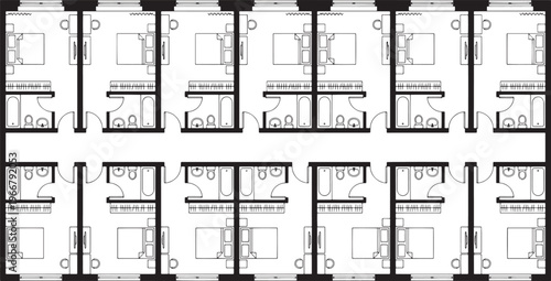 A meticulous floor plan delineates the layout of hotel rooms, a testament to thoughtful architectural planning and efficient space utilization.