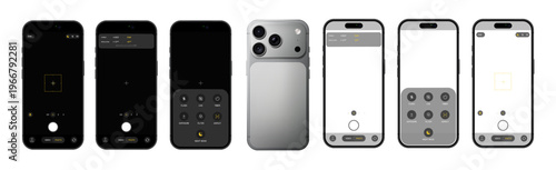 Photorealistic detailed phone photo camera mockup isolated on transparent background. 2026 design. Vector PNG