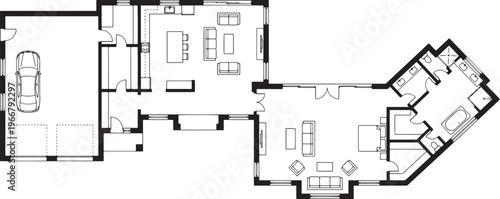 A detailed architectural blueprint showcases the layout of a modern house, a visual guide.