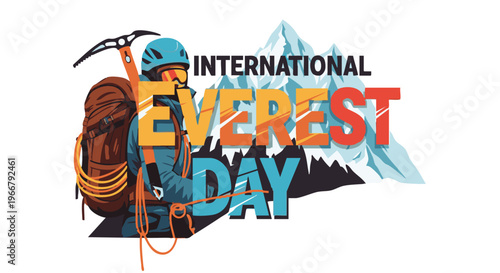 International Everest Day logo with climbing gear in colorful vibrant lighting for adventure marketing