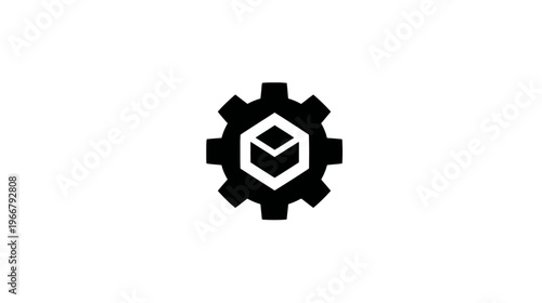 Gear with Package Box Icon for E-commerce Settings, Shipping System Development, and Logistics Technology