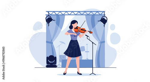 Female Violinist Performing Violin on Stage Music Concert Art Performance Vector Illustration