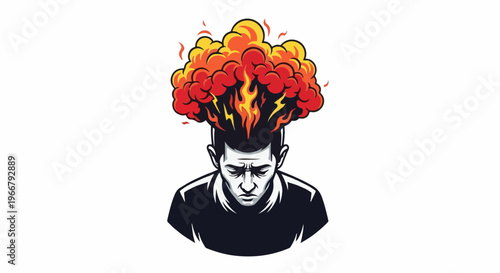 A man's head erupts in a fiery explosion of orange, yellow, and red hues