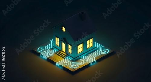 Smart home automation technology concept illustration with copy space for IoT security and sustainable energy website header
