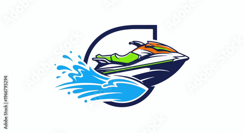 A dynamic graphic of a jet ski creating a splash of water