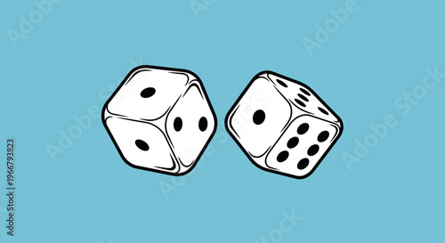 Two white dice with black dots on a light blue background