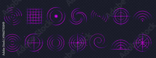 Violet radar waves echo through sound and wifi lines, each signal glowing softly under neon light. The gentle sensor effect turns technology into a pulse of futuristic elegance.