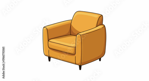 A cozy, modern armchair with a warm orange-yellow upholstery
