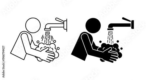 Hygiene and Sanitation Two Icons Depicting Handwashing with Soap and Running Water