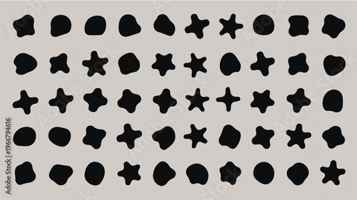 Collection of various black blob shapes on gray background