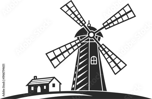 Modern wind turbine with large rotating blades generating clean electricity in renewable energy farms