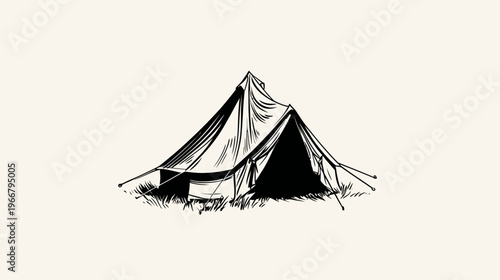 Hand-drawn vintage style camping tent illustration on an isolated background, ideal for outdoor adventure and travel concepts.
