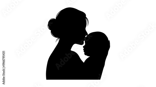 Loving Silhouette of a Mother Tenderly Kissing Her Newborn Baby's Forehead, Symbolizing Unconditional Love and Cherished Family Bonds
