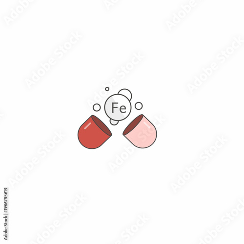 Iron Supplement Capsule with Fe Symbol, Vitamin Mineral Icon, Anemia Healthcare Nutrition Vector Illustration
