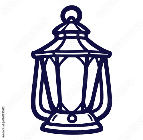 A simple detailed illustration of a vintage kerosene lantern in a minimalist style