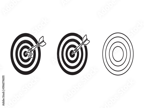 Bullseye targets, dartboard icons, archery aim, hit and blank vector graphics isolated on White Background
