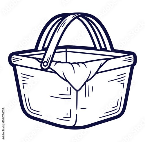Hand drawn illustration of a picnic basket outline perfect for outdoor activities or food storage