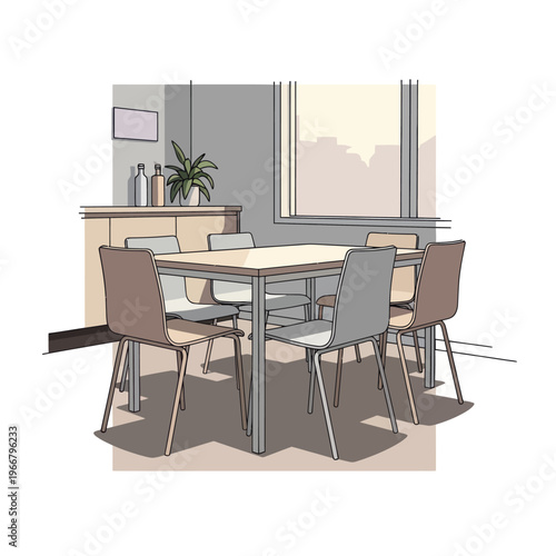 Modern Dining Table and Chairs in a Bright Room.