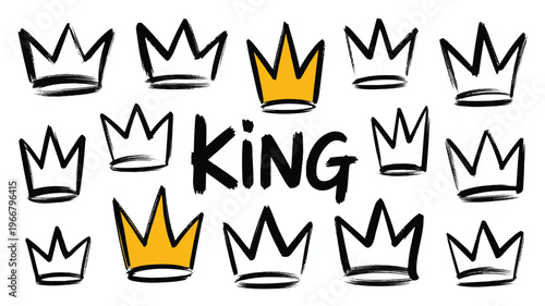 Hand drawn crowns and text on white background