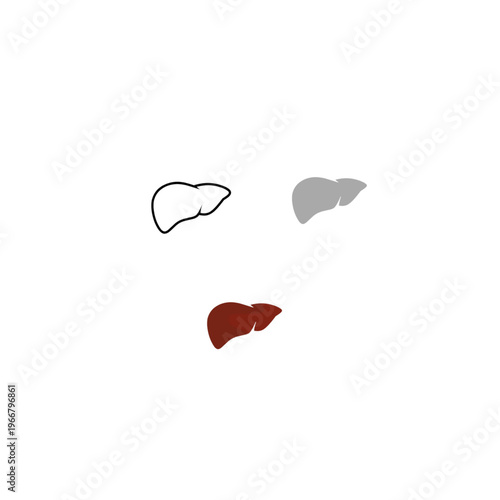 Human liver icon set. a solid grey silhouette, and a realistic deep red anatomical organ symbol for medical and healthcare design.