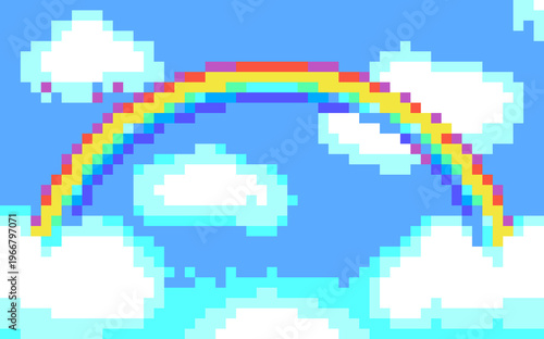 Pixel art Rainbow on blue sky background