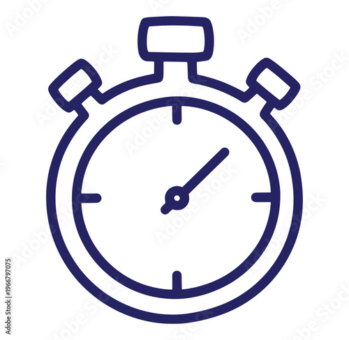 Simple blue outline stopwatch icon indicating time and measurement for various applications.