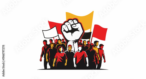 A diverse group of people holding flags, symbolizing protest and unity