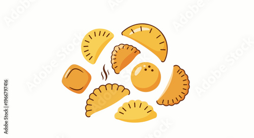 A delightful array of golden-yellow pastry-like treats, some crescent-shaped with crimped edges, others round