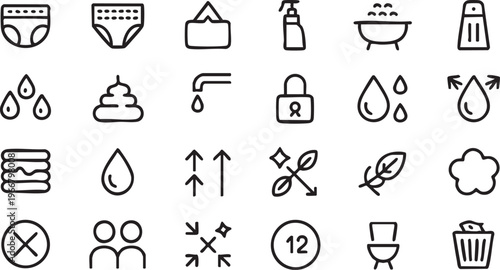 Bathroom Hygiene Icons Collection for Public Facility and Home Graphics