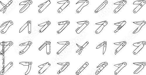 Pocket Knife Outline Vector Pack with Blades for UI and Equipment Design