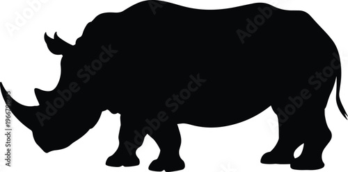 PrintRhinoceros silhouette illustration, wildlife animal vector, African safari design, endangered species artwork, nature conservation symbol, strong horned mammal icon