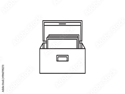 File box, open drawer, document storage, office supplies isolated on White Background