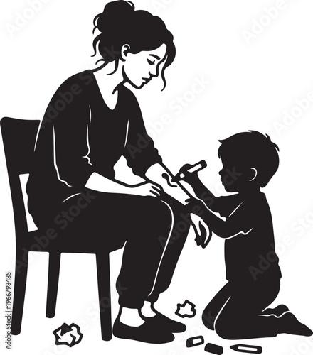 Mom and Son Heartfelt Moment: Sharp Vector Illustration for Mother's Day Branding