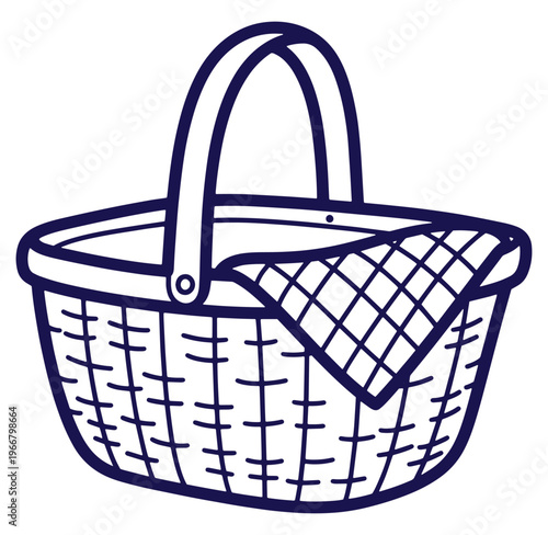 Vector illustration of a charming picnic basket with a checkered cloth ready for an outdoor feast