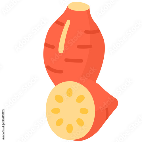 Red root vegetable sliced, cooking ingredient, healthy food, natural nutrition, kitchen essential, fresh produce, and colorful illustration icon.