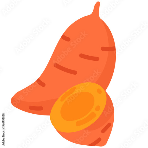 Orange carrot vegetable, cooking ingredient, healthy food, natural nutrition, kitchen essential, fresh produce, and colorful illustration icon.