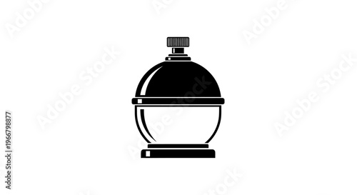 Elegant spherical perfume bottle with a textured cap and minimalist design isolated on a clean white background symbolizing luxury and personal care