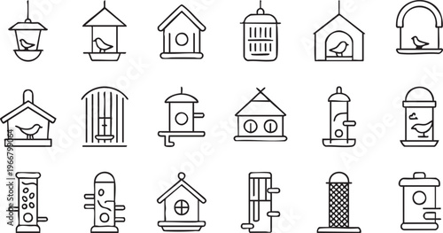 Modern Minimal Bird Feeding Icons Collection for Garden and Park Graphics